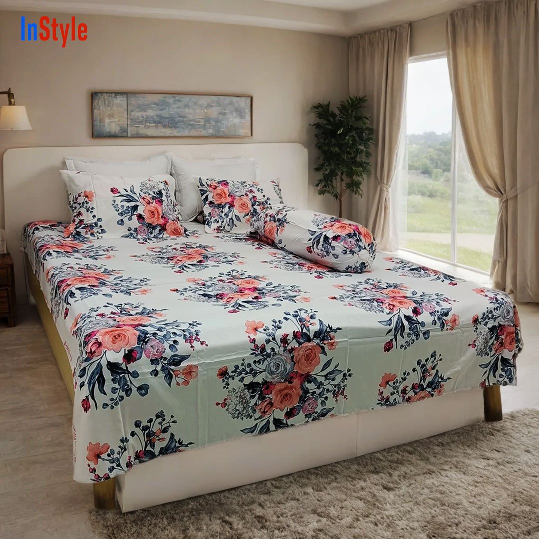 সুপার সফট পিউর কটন ফ্লোরাল বেডসিট সেট