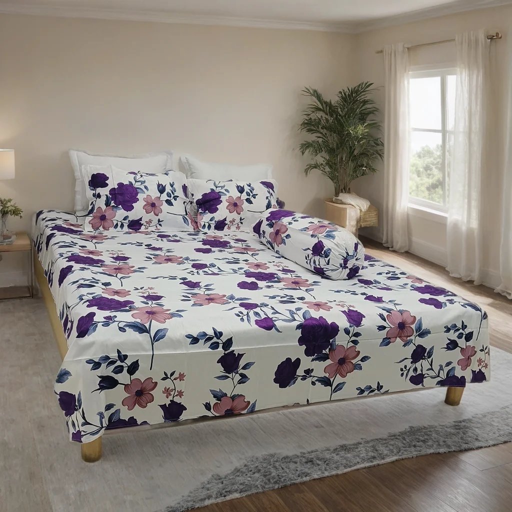 সুপার সফট সাদা বেইজড পিউর কটন বেডসিট সেট